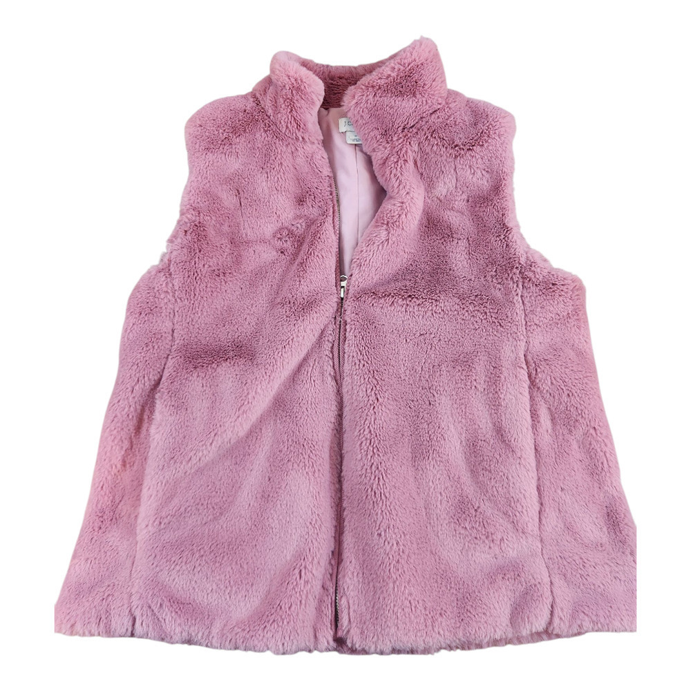 J. Crew Factory pink fuzzy faux fur soft vest sz med full zip pockets old money